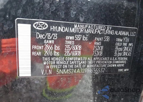 2023 Hyundai Santa Fe Sel from USA, damaged, VIN 5NMS24AJ2PH655532
